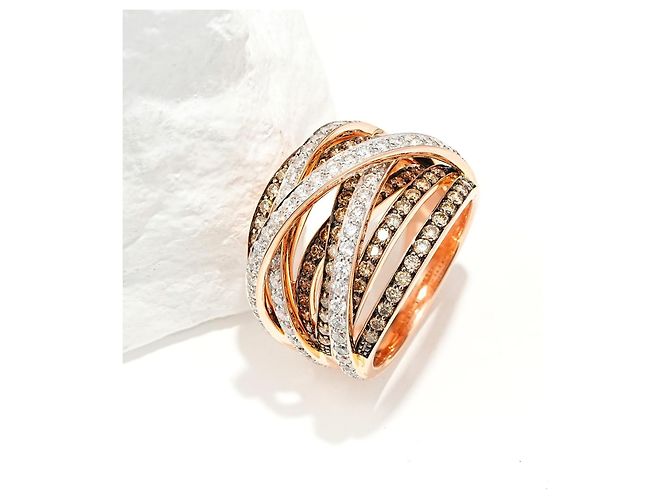 Autre Marque Multiband Crossover Ring Roségold 750/18K Diamant Pavé Gr. 56 Massiv Luxus Golden - Ansicht 5