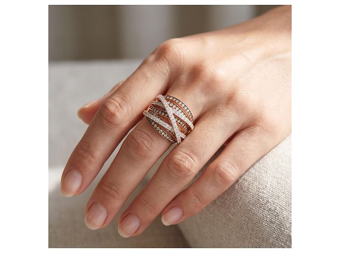 Autre Marque Multiband Crossover Ring Roségold 750/18K Diamant Pavé Gr. 56 Massiv Luxus Golden - Ansicht 7