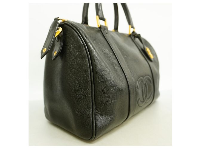 Borsa Boston Chanel in pelle di vitello martellata nera Nero - vista 2
