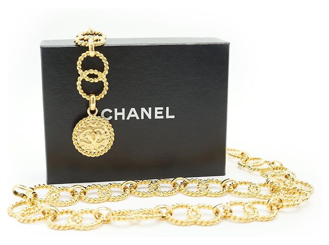 Chanel Cinturón de cadena Vintage CC Double Chain Loop Medallion Chain Belt GP Dorado - vista 13