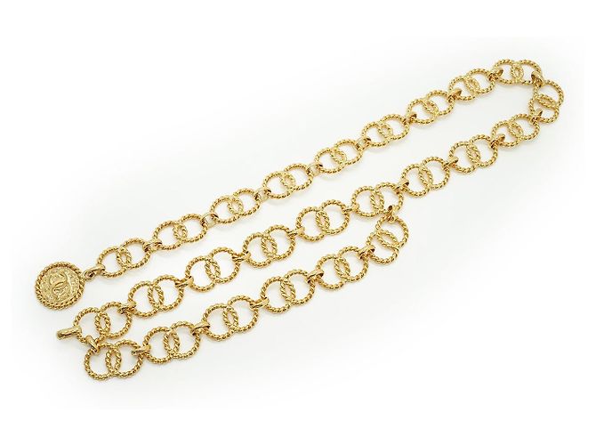 Chanel Cinturón de cadena Vintage CC Double Chain Loop Medallion Chain Belt GP Dorado - vista 2