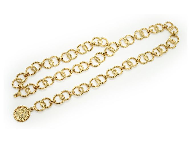 Chanel Cinturón de cadena Vintage CC Double Chain Loop Medallion Chain Belt GP Dorado - vista 3