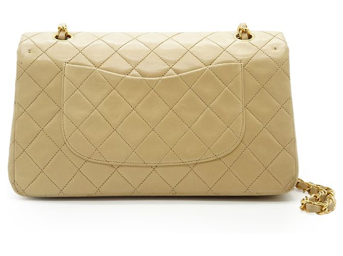 Chanel Borsa a tracolla con catena Double Flap Matelasse 25 in pelle d'agnello Beige - vista 2