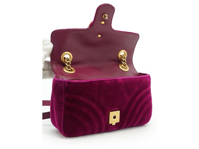 Gucci GG Marmont Mini-Schultertasche aus Samt mit Kette Pink Lila - Ansicht 11