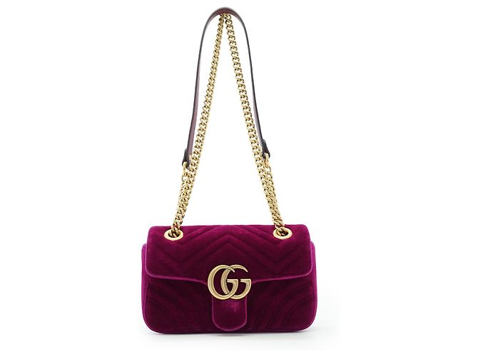 Gucci GG Marmont Mini-Schultertasche aus Samt mit Kette Pink Lila - Ansicht 3