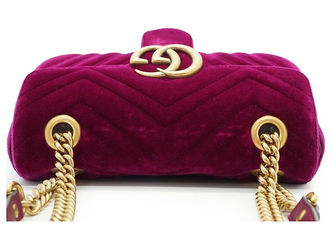 Gucci GG Marmont Mini-Schultertasche aus Samt mit Kette Pink Lila - Ansicht 9