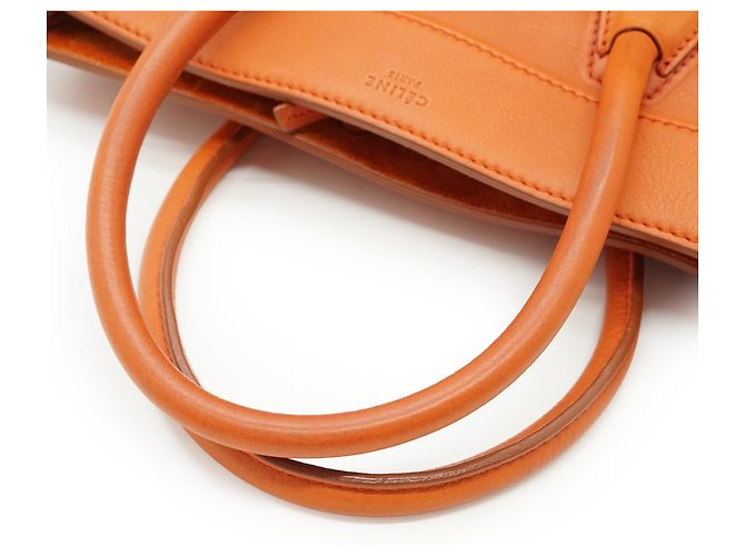 Céline  mala Tote Média Phantom em pele de vitela drummed Laranja - vista 9