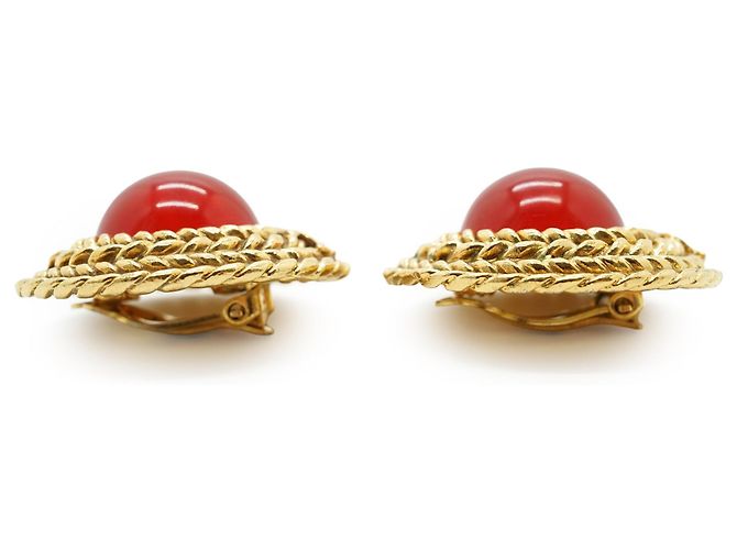 Chanel Vintage Gripoix große runde Clip-On-Ohrringe Rot Golden - Ansicht 4