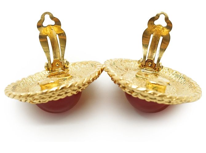 Chanel Vintage Gripoix große runde Clip-On-Ohrringe Rot Golden - Ansicht 8