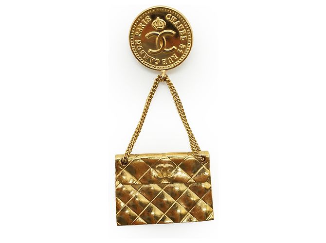 Chanel Spilla pendente Vintage 31 Rue Cambon Paris Matelasse Classic Bag D'oro - vista 2