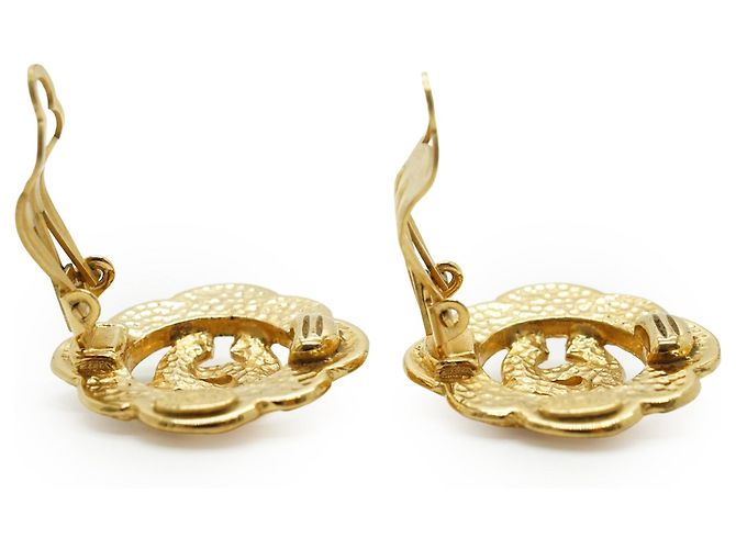 Chanel Vintage CC Cut-out Scalloped Flower Clip-on Earrings GP Golden - view 9