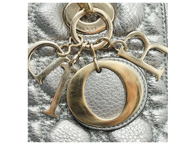 Lady Dior My ABCDior Cannage Supple Metallic Lambskin Medium Argenté Gris - vue 12