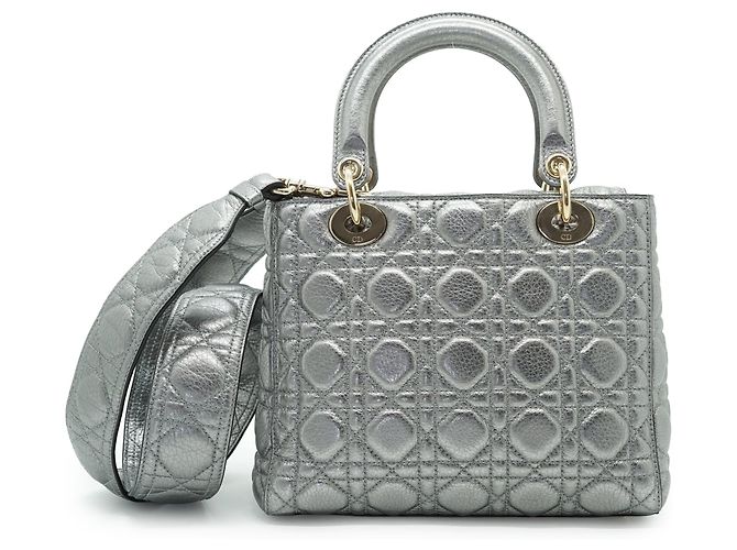 Lady Dior My ABCDior Cannage Supple Metallic Lambskin Medium Argenté Gris - vue 2