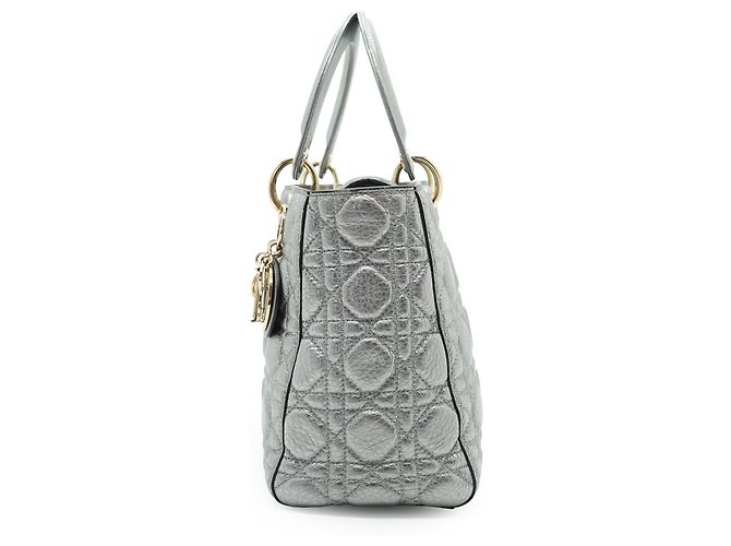 Lady Dior My ABCDior Cannage Supple Metallic Lambskin Medium Argenté Gris - vue 3
