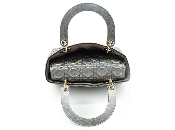 Lady Dior My ABCDior Cannage Supple Metallic Lambskin Medium Argenté Gris - vue 9