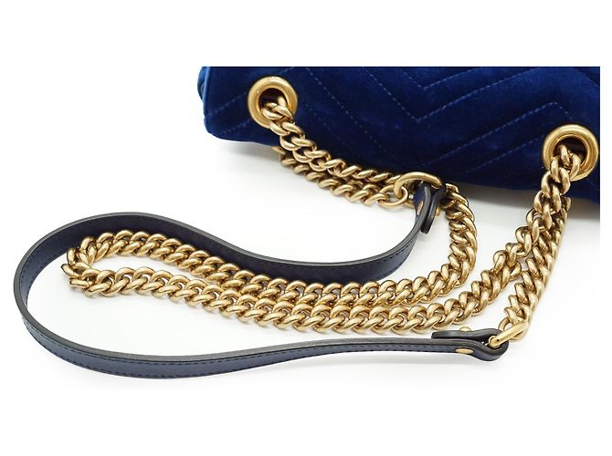 Gucci GG Marmont Mini Chain Shoulder Bag aus Samt Pink Blau - Ansicht 10