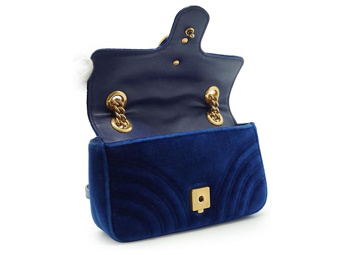 Gucci GG Marmont Mini Chain Shoulder Bag aus Samt Pink Blau - Ansicht 11