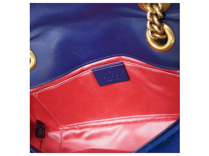 Gucci GG Marmont Mini Chain Shoulder Bag aus Samt Pink Blau - Ansicht 12