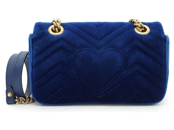 Gucci Bolsa de ombro mini GG Marmont em veludo com corrente Rosa Azul - vista 2