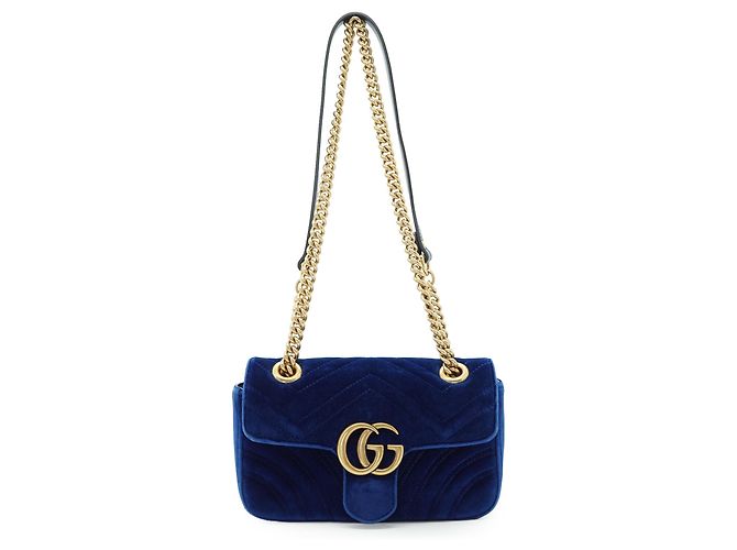 Gucci GG Marmont Mini Chain Shoulder Bag aus Samt Pink Blau - Ansicht 3