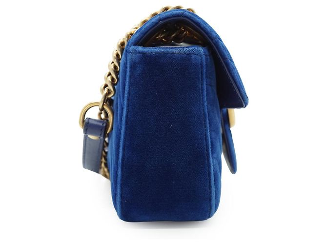Gucci GG Marmont Mini Chain Shoulder Bag aus Samt Pink Blau - Ansicht 4
