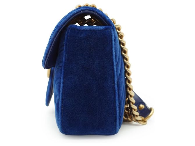 Gucci GG Marmont Mini Chain Shoulder Bag aus Samt Pink Blau - Ansicht 5
