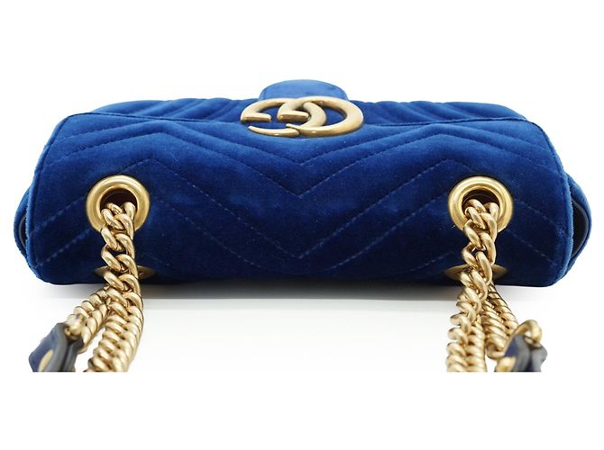 Gucci GG Marmont Mini Chain Shoulder Bag aus Samt Pink Blau - Ansicht 9