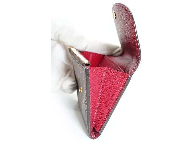 Louis Vuitton Monogram Rosalie Compact Wallet Portemonnaie Braun Rot - Ansicht 15
