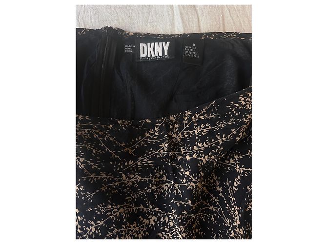 Gonna DKNY in seta nera con stampa vegetale - vista 2