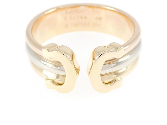Anello Cartier 2C in oro bianco rosa e giallo 18K - vista 2