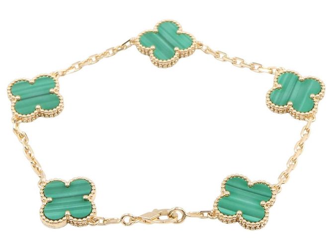 Bracciale Van Cleef & Arpels Vintage Alhambra 5 Motivi in Malachite D'oro Verde - vista 2