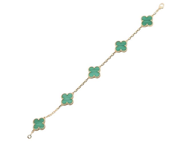 Bracciale Van Cleef & Arpels Vintage Alhambra 5 Motivi in Malachite D'oro Verde - vista 3