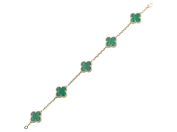 Bracciale Van Cleef & Arpels Vintage Alhambra 5 Motivi in Malachite D'oro Verde - vista 3