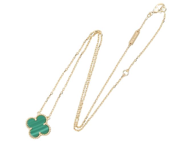 Collana Van Cleef & Arpels Vintage Alhambra Malachite D'oro Verde - vista 2