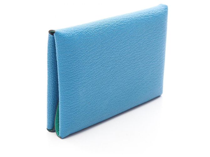 Hermès Hermes Calvi Duo Verso Geldbörse Blau Grün - Ansicht 2