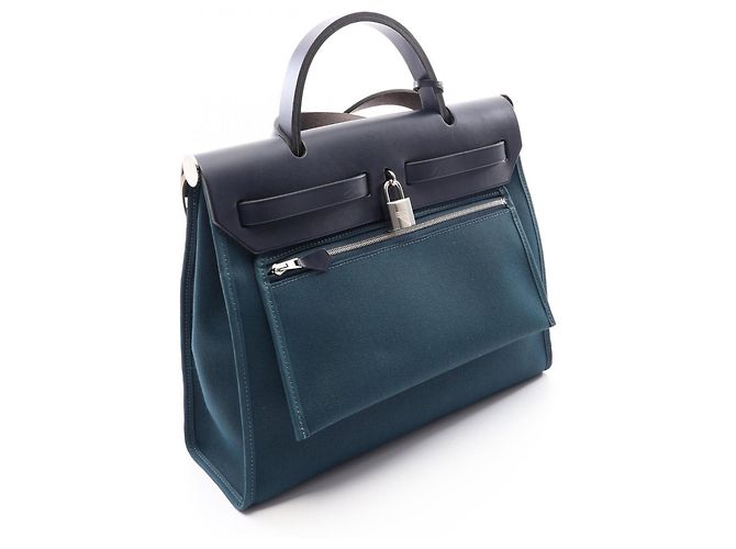 Hermès Bolso Hermes Herbag Zip PM Verde Azul marino - vista 2