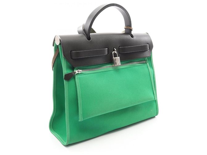Hermès Herbag Zip PM Bolso de mano 2-Way Castaño Verde - vista 2