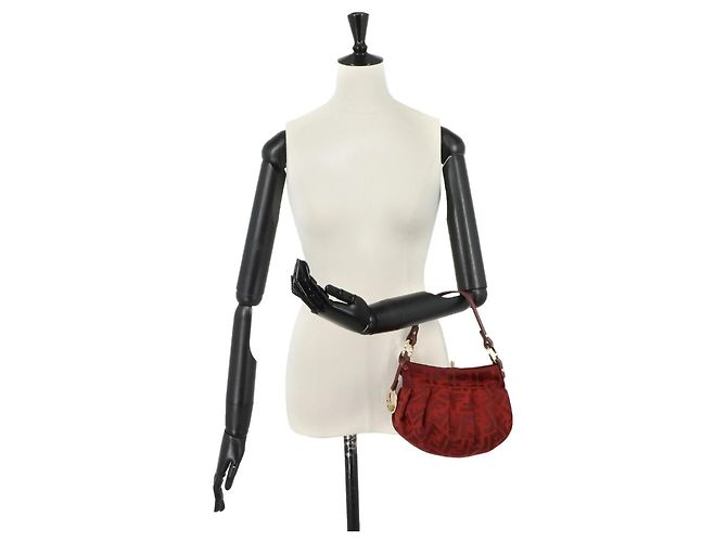 Borsa Fendi Zucca rossa in pelle e tela Rosso - vista 9