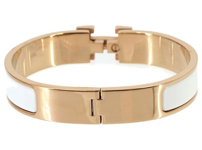 Hermès Hermes Clic H PM Armreif in Weiß und Roségold Golden - Ansicht 2