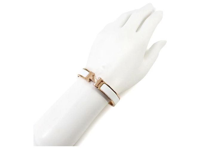 Hermès Hermes Clic H PM Armreif in Weiß und Roségold Golden - Ansicht 6