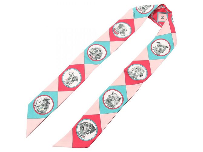 Hermès Hermes Twilly Colliers et chiens Silk Scarf Rosa Verde - vista 3