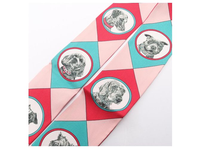 Hermès Hermes Twilly Colliers et chiens Silk Scarf Rosa Verde - vista 8