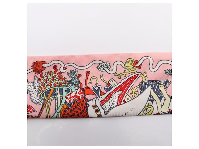 Hermès Hermes Twilly LA FOLLE PARADE Seidentuch Pink Mehrfarben - Ansicht 6