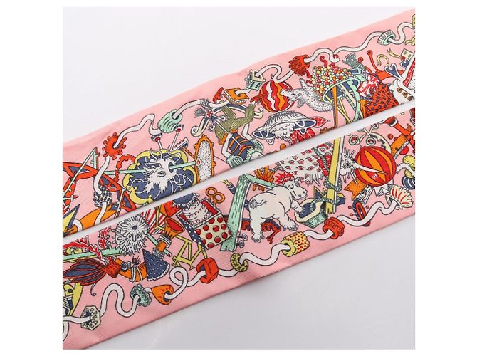 Hermès Hermes Twilly LA FOLLE PARADE Seidentuch Pink Mehrfarben - Ansicht 8