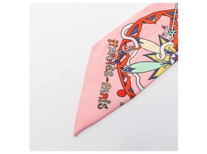 Hermès Hermes Twilly LA FOLLE PARADE Seidentuch Pink Mehrfarben - Ansicht 9