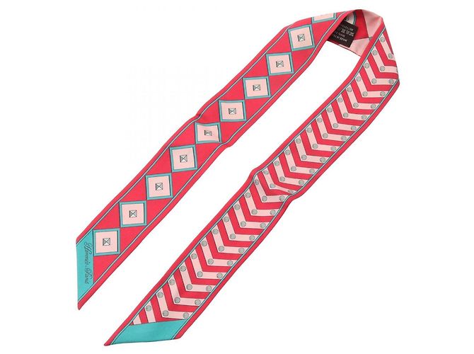 Hermès Foulard di seta Hermes Twilly Colliers de Chiens Rosa Verde - vista 2