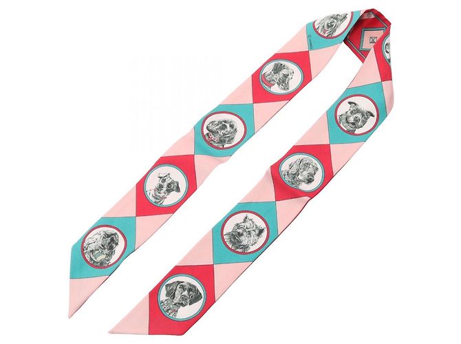 Hermès Foulard di seta Hermes Twilly Colliers de Chiens Rosa Verde - vista 3