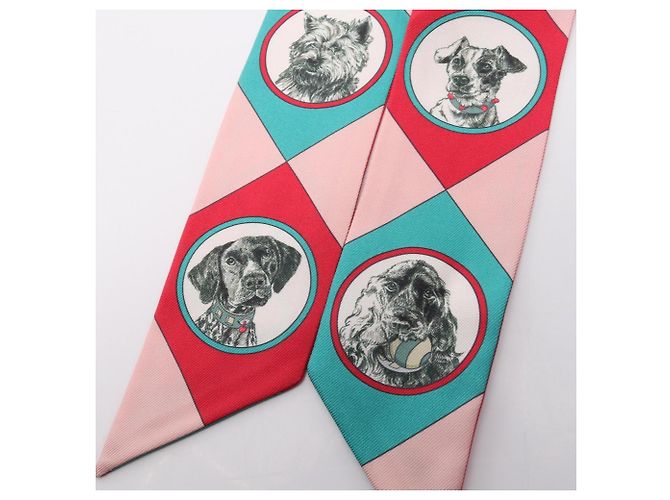 Hermès Foulard di seta Hermes Twilly Colliers de Chiens Rosa Verde - vista 7