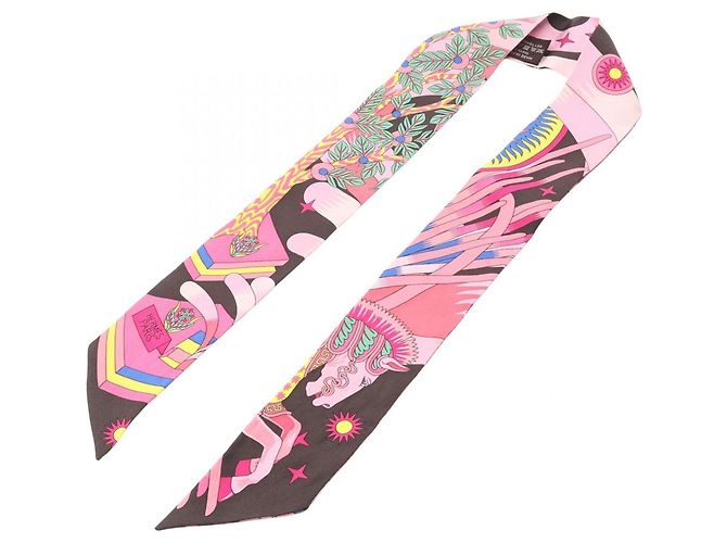 Hermès Hermes Twilly LA SOURCE DE PEGASE Ribbon Scarf Rosa Multicolore - vista 2