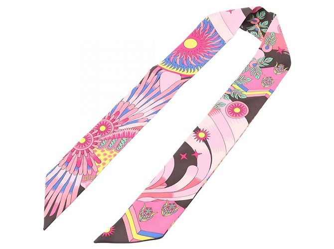 Hermès Hermes Twilly LA SOURCE DE PEGASE Ribbon Scarf Rosa Multicolore - vista 3